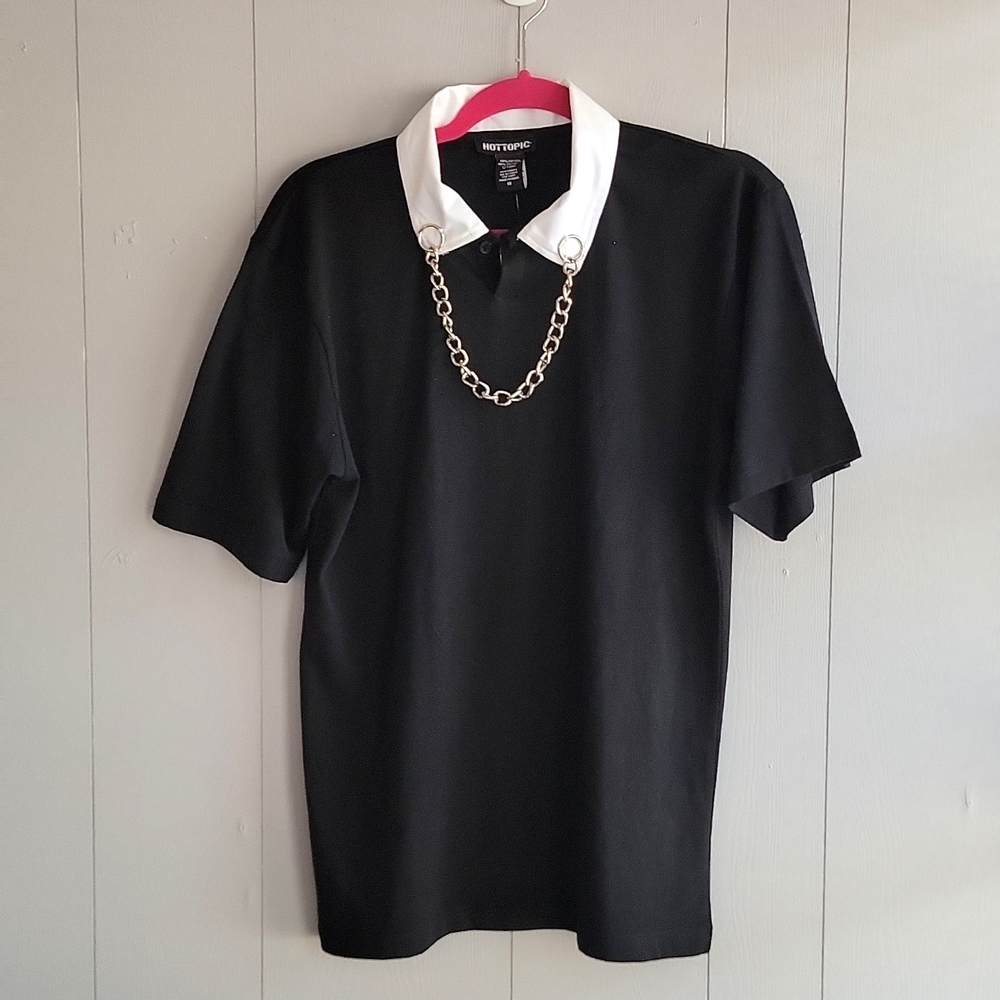 Hot Topic Black Polo Top with White Collar